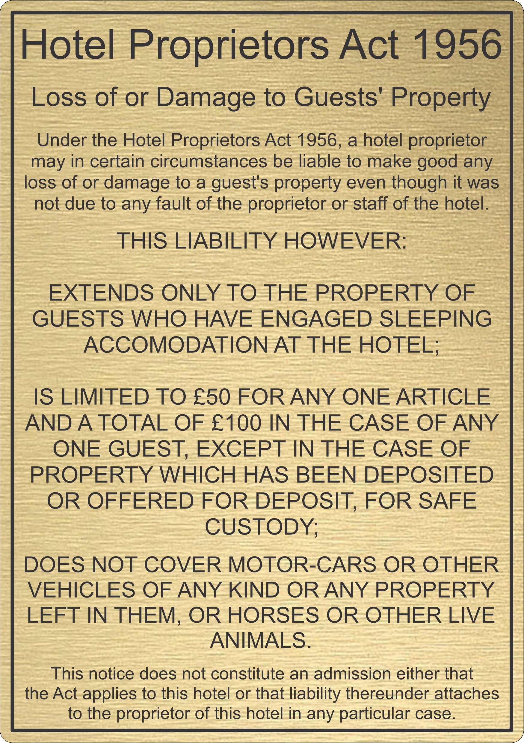Hotel Proprietors Act 1956 Sign